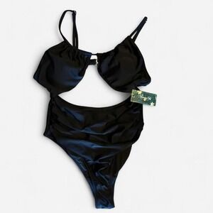 NWT Blooming Jelly Black one-piece cut-out open back swimsuit Sz L